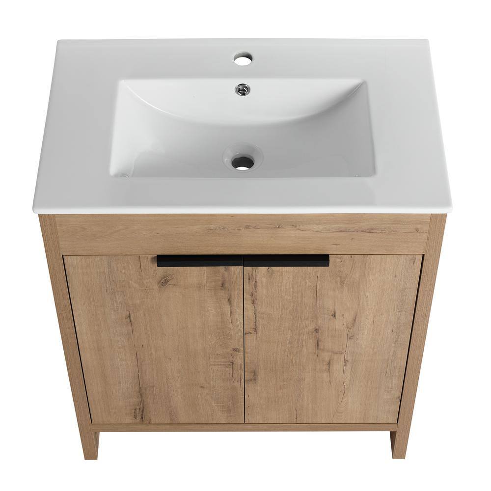 29.13 in. W x 17.91 in. D x 33.46 in. H Single Sink Freestanding Bath Vanity in Imitative Oak with White Ceramic Top price history on PriceWatchPro