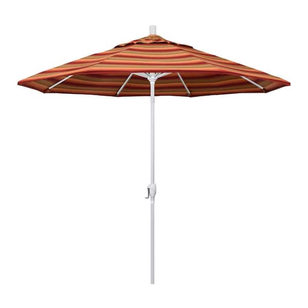 California Umbrella 9 ft. Matted White Aluminum Push Button Tilt Crank Lift Market Patio Umbrella in Astoria Sunset Sunbrella