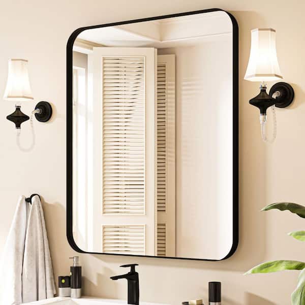 waterpar 32 in. W x 36 in. H Rectangular Aluminum Framed Wall Bathroom Vanity Mirror in Black