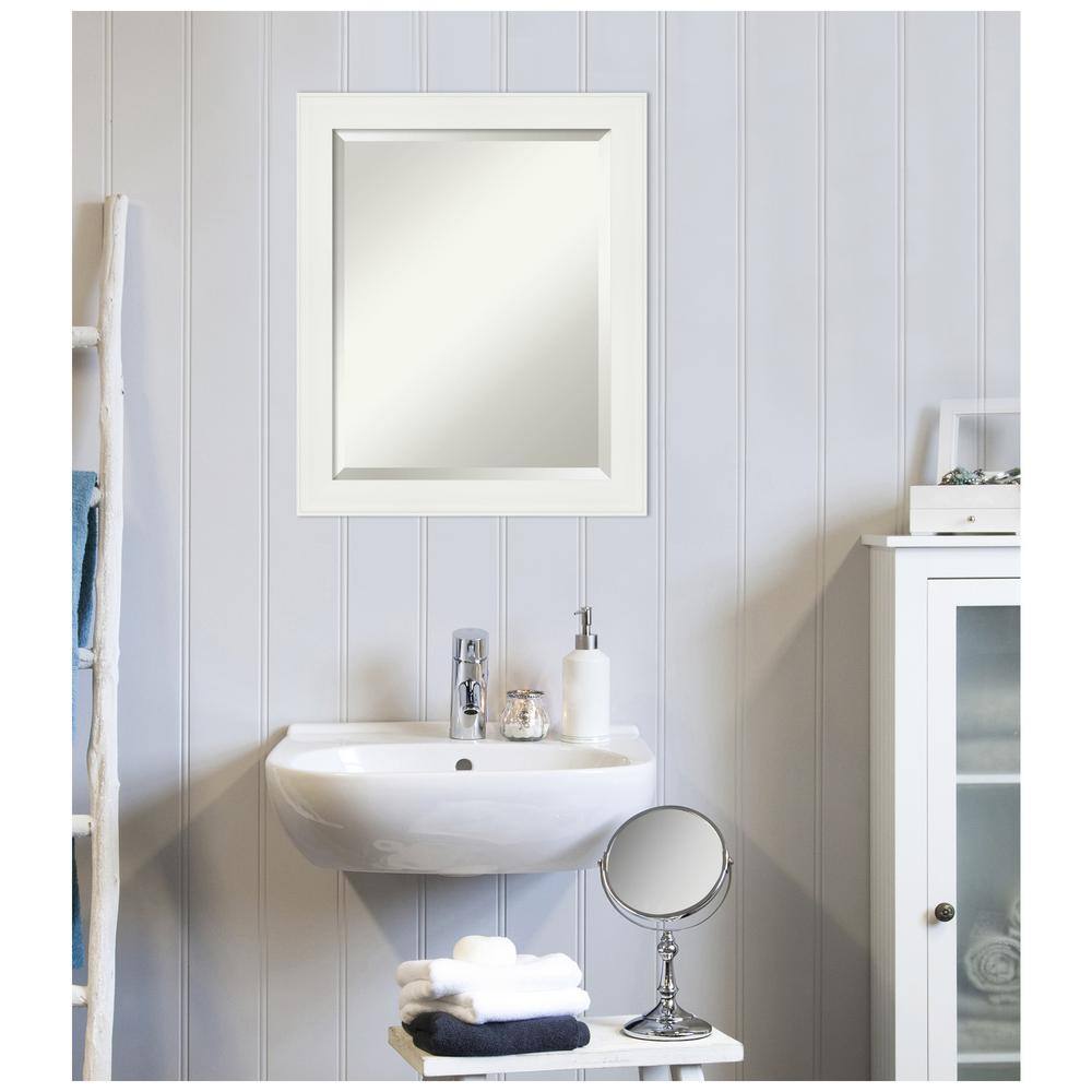 Medium White Matte Beveled Bathroom Vanity Mirror