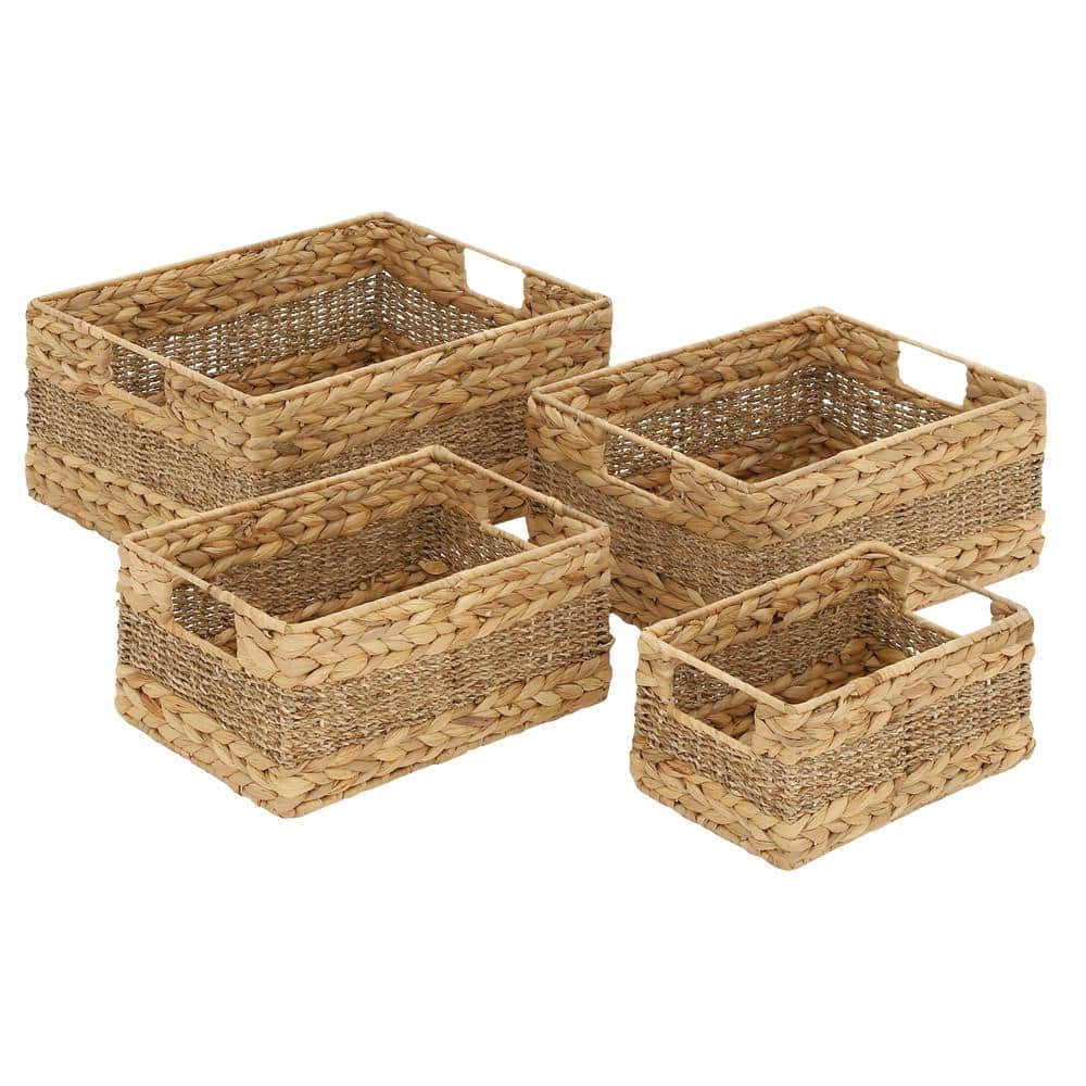 Litton Lane Seagrass Handmade Storage Basket with Handles (Set of 4) 48969 The Home Depot