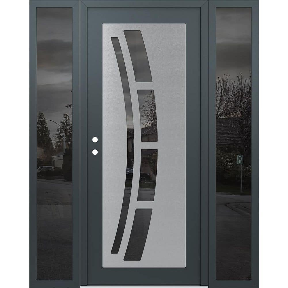 C12 64 in. x 80 in. Silver P Right-Hand/Inswing Mirrored Glass Anth/Anth 2 Sidelite Steel Prehung Front Door price history on PriceWatchPro
