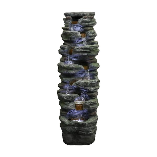 Watnature 43.3 in. Outdoor Relaxing Water Fountain-8-tiered Stone-Liking Rockery Waterfall Fountain for Patio Garden House Office