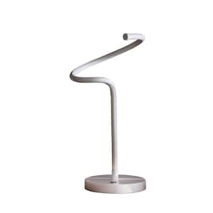 18 in. Matte White Metal Curvilinear S-Curve Spiral Tube LED Table Lamp