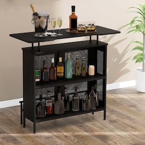 4-Tier Metal Home Bar Unit Liquor Bar Table with Storage Shelves and 6-Glass Holders