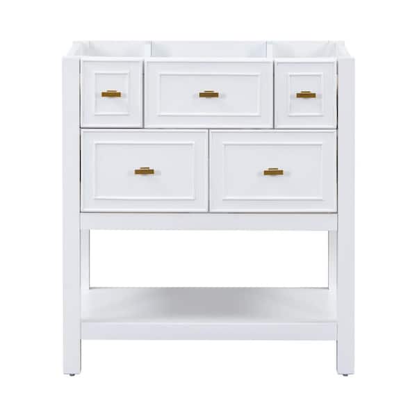 EPOWP 29.56 in. W x 17.79 in. D x 33 in. H Bath Vanity Cabinet without Top in White with with 5 Drawers and Open Shelf