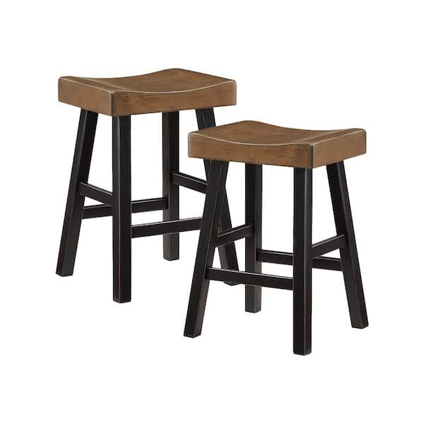 Unbranded Oxton 24.5 in. Black and Brown Wood Counter Height Stool with Wood Seat (Set of 2)