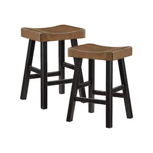 Oxton 24.5 in. Black and Brown Wood Counter Height Stool with Wood Seat (Set of 2)