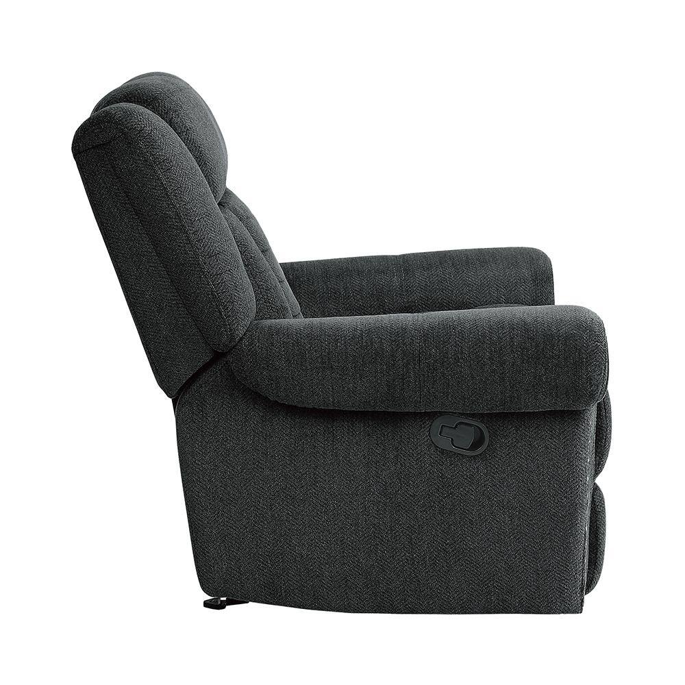 Transitional Charcoal Gray Fabric Reclining Sofa with Nailhead Accents