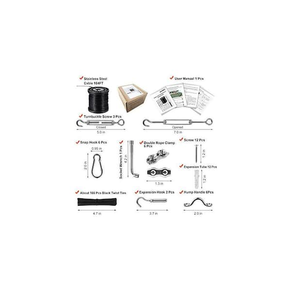 Stainless Steel Wire Rope Kit,Vinyl Coated Stainless Steel Cable, With Turnbuckles, For Garden Trellis, String Lights, Curtain (2MM Wire Rope, 50M - View #3