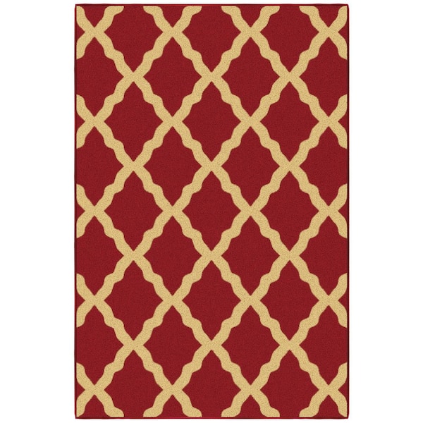 Ottomanson Ottohome Collection Non-Slip Rubberback Trellis Design 3x5 Indoor Area Rug, 3 ft. 3 in. x 4 ft.11 in., Dark Red
