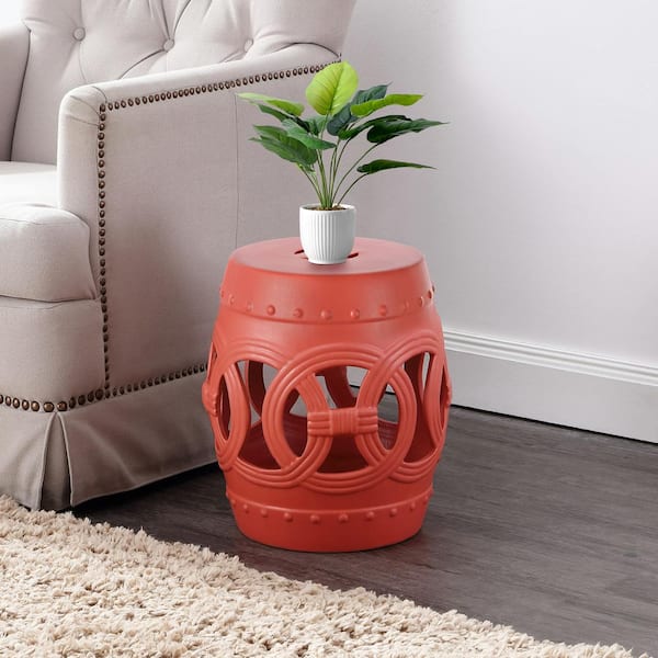 Jonathan Y Lucky Coins 16" Chinese Ceramic Drum Garden Stool, Matte Red