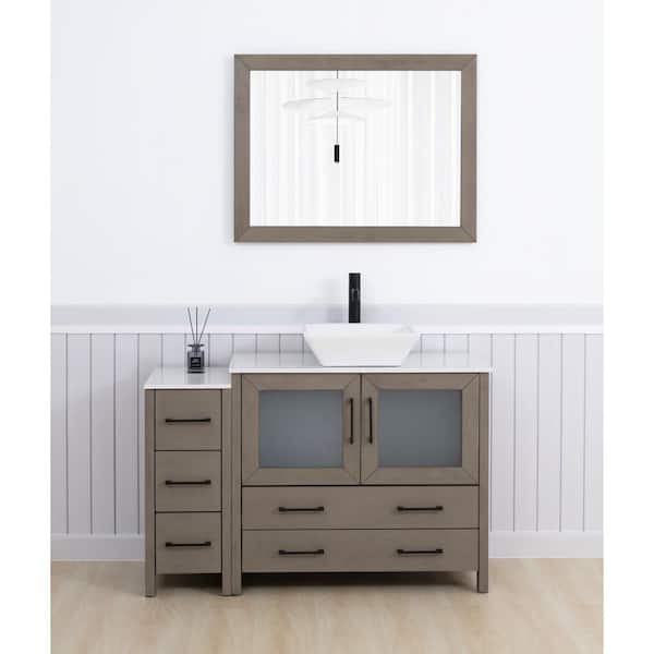 48 in. W Single Basin Driftwood Gray Bath Vanity with White Engineered Marble Top and Mirror