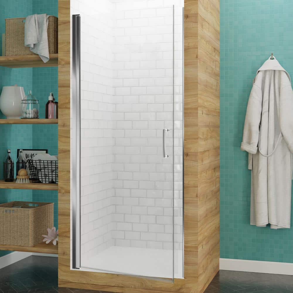 Lancer Series 29.4 in. x 72 in. H Hinged Semi-Frameless Shower Door in Poli
