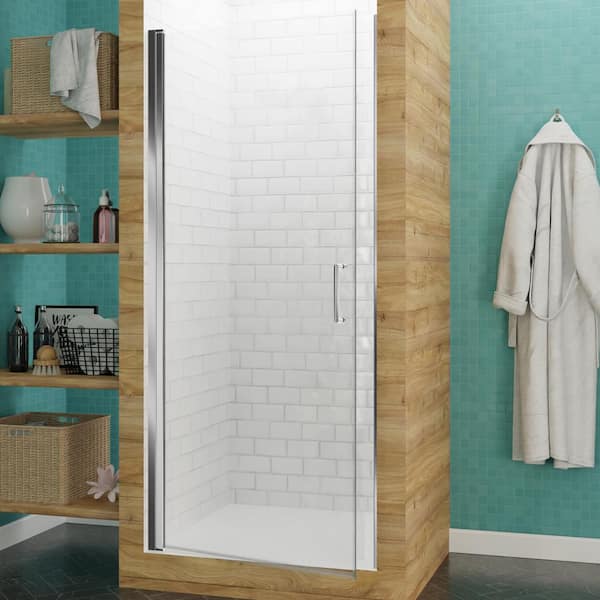 ANZZI Lancer 29 in. x 72 in. Semi-Frameless Hinged Shower Door with TSUNAMI GUARD in Polished Chrome