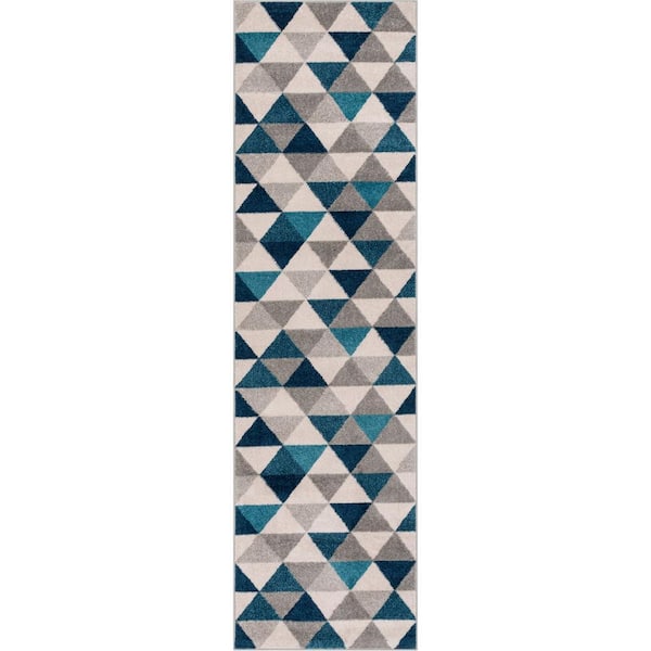 Mystic Alvin Blue Mid-Century Modern Geometric 2 ft. 7 in. x 9 ft. 10 in. Runner Rug
