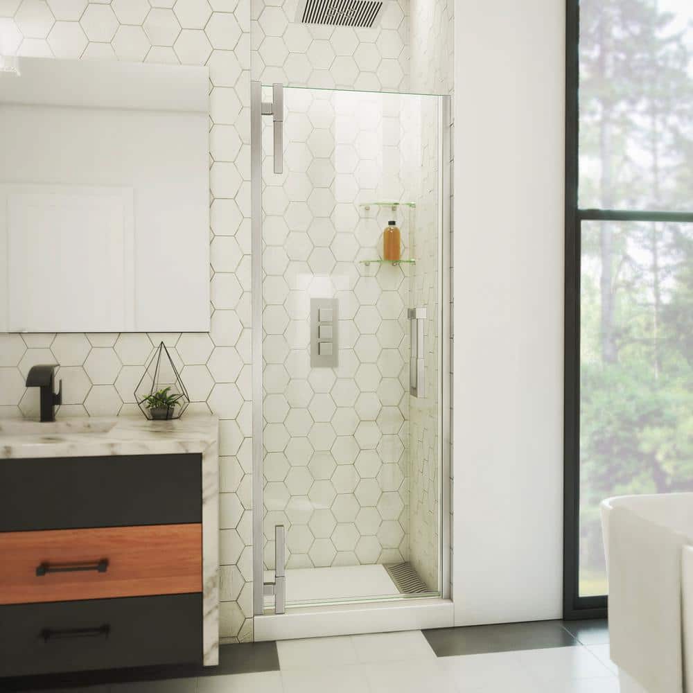 Ascend 28 in. W x 72 in. H Pivot Frameless Shower Door in Brushed Nickel price history on PriceWatchPro