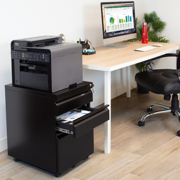 3-Drawer Black Metal 15.3 in. W Under Desk Pedestal File Cabinet w/Wheels, Rolling Storage w/Lock, Mobile Space Saving