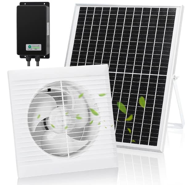 8" 25W Solar Exhaust Fan Kit with Battery for Greenhouse Shed Chicken Coop