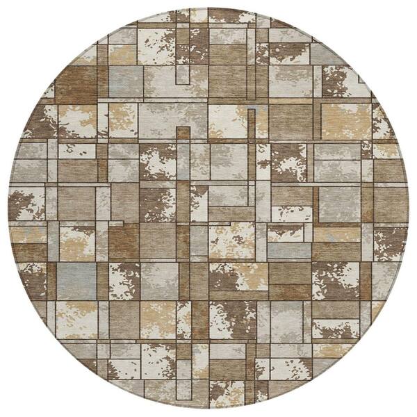 Chantille Machine Washable Indoor/Outdoor Abstract ACN2442 Brown 8 ft. x 8 ft. Round Rug