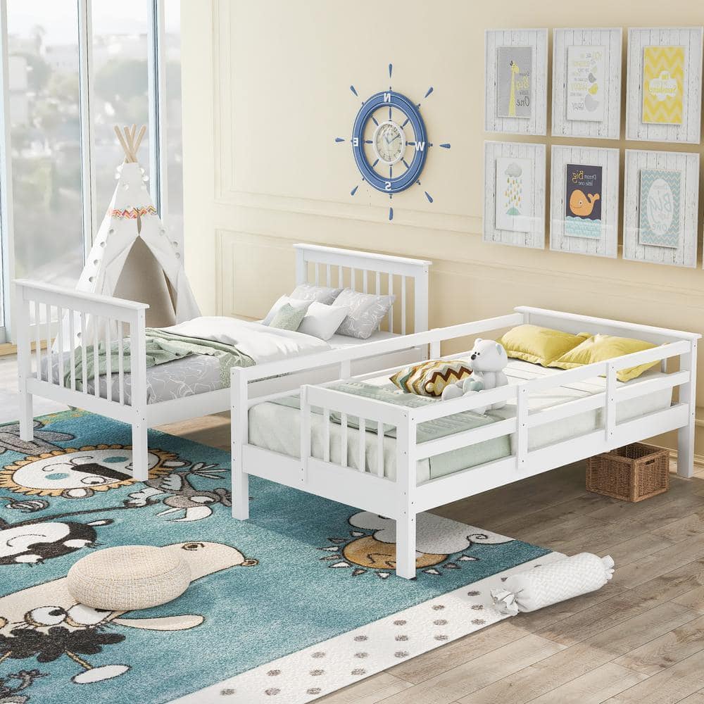 ANBAZAR White Twin Bunk Bed with Stairway, Wood Bunk Bed with Book ...