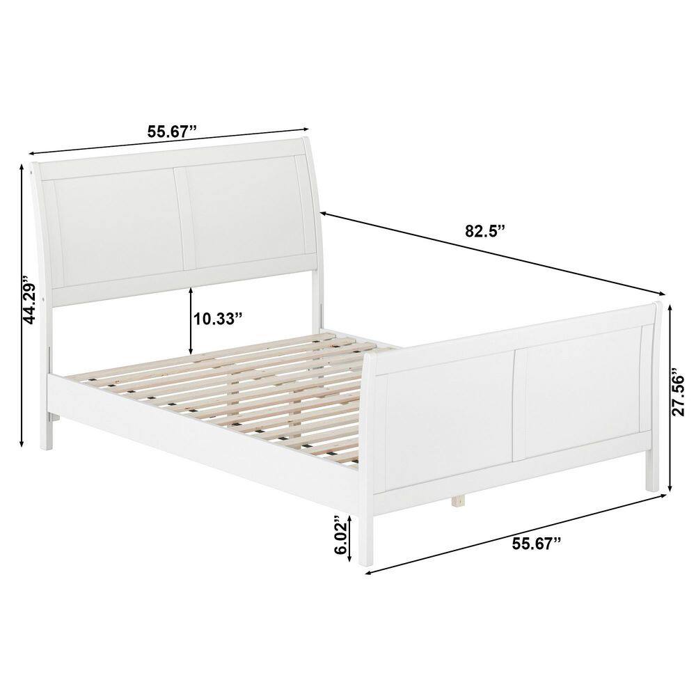 Valencia White Full Sleigh Platform Bed with Wood Frame