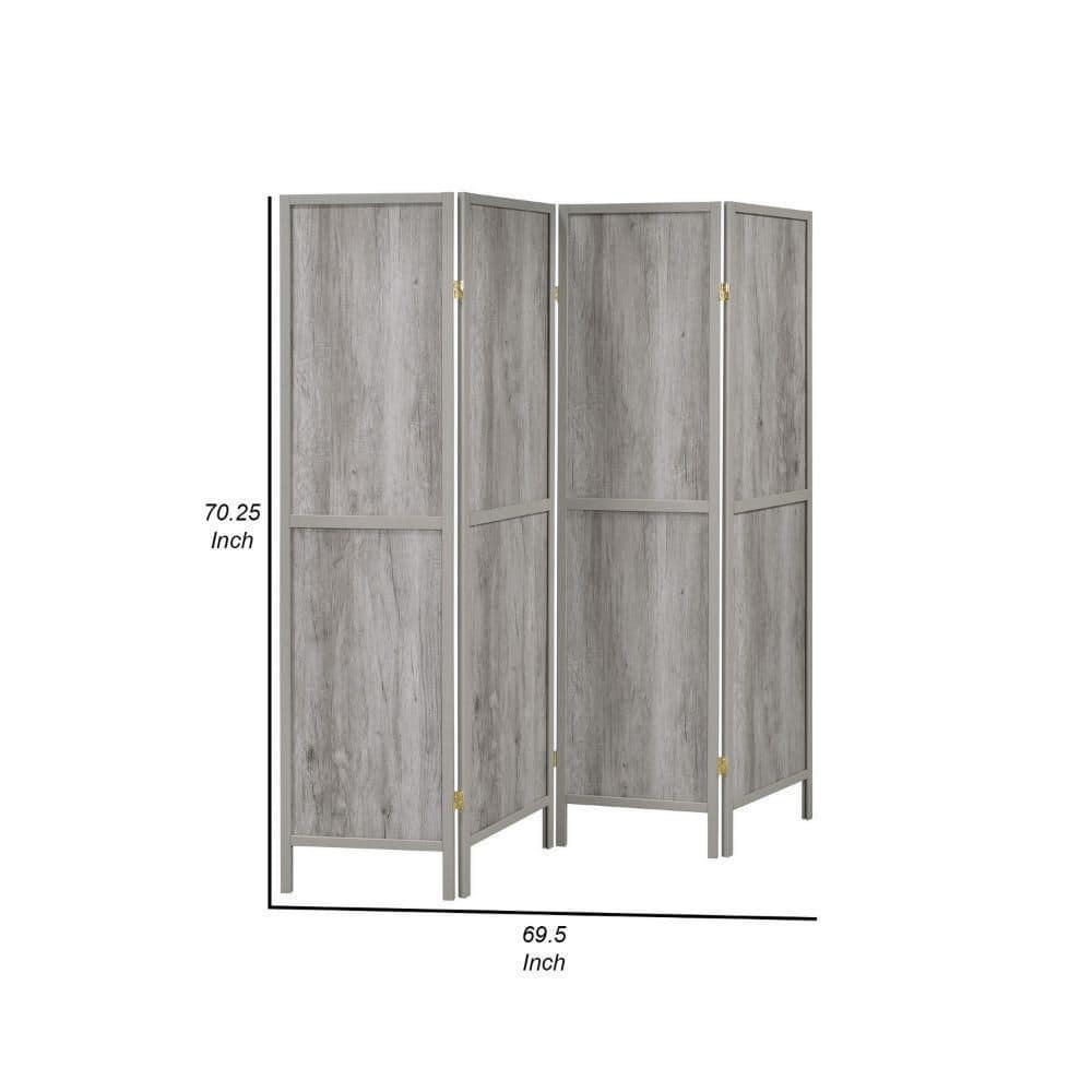 70 Inch Gray Wood 4 Panel Folding Screen Room Divider