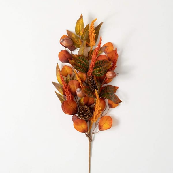 SULLIVANS 29.5 in. H Mixed Fall Leaf and Wheat Spray; Orange