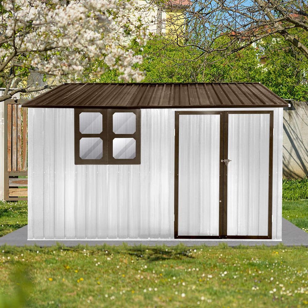 10 ft. x 8 ft. D Outdoor Metal Shed, Utility Tool House With Door, Window, 