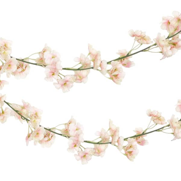 LIVING LUXURY 5 .7 5 ft. Blush Pink Artificial Cherry Blossom Flower Garland Hanging Vine (Set of 2)
