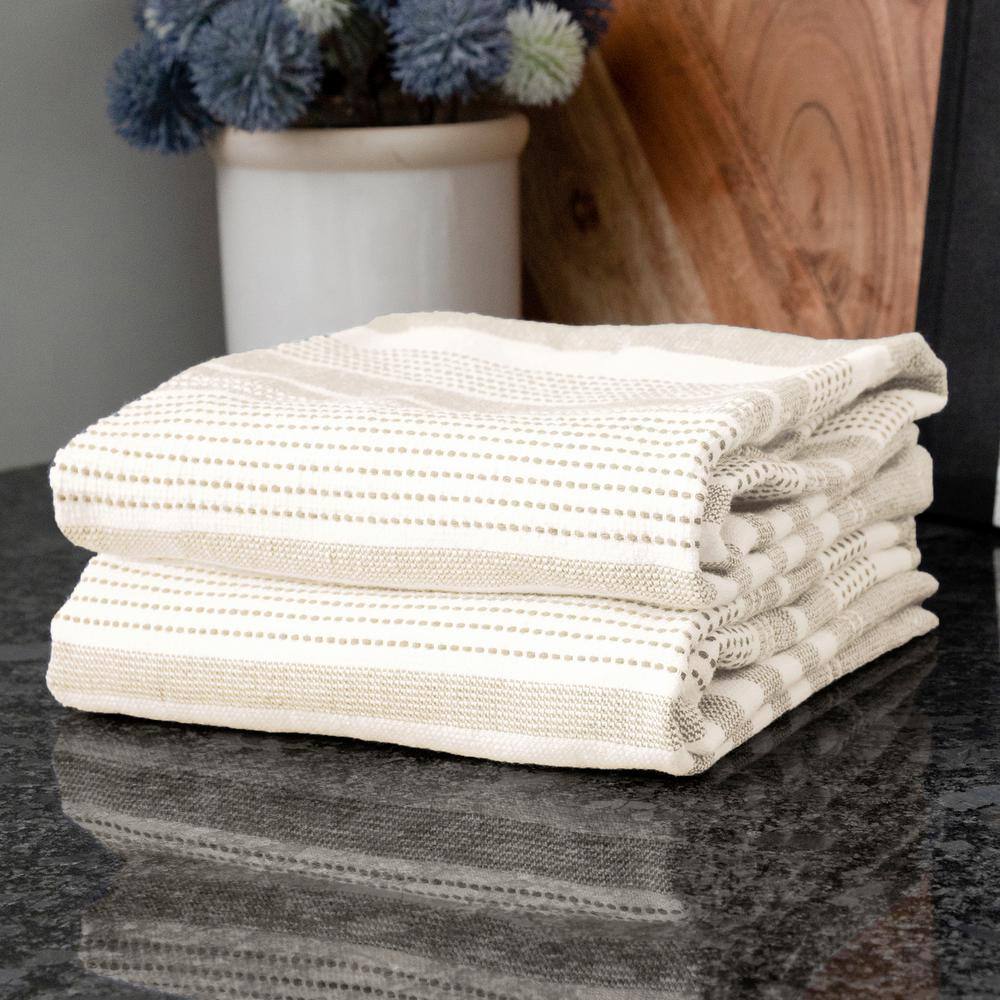 Dual-Sided Beige and Cream Terry Cotton Kitchen Towel Set
