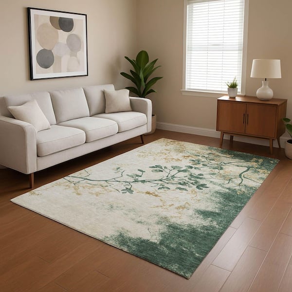 Mayfield Premium Machine Washable Abstract AMF1798 Emerald 10 ft. x 14 ft. Area Rug