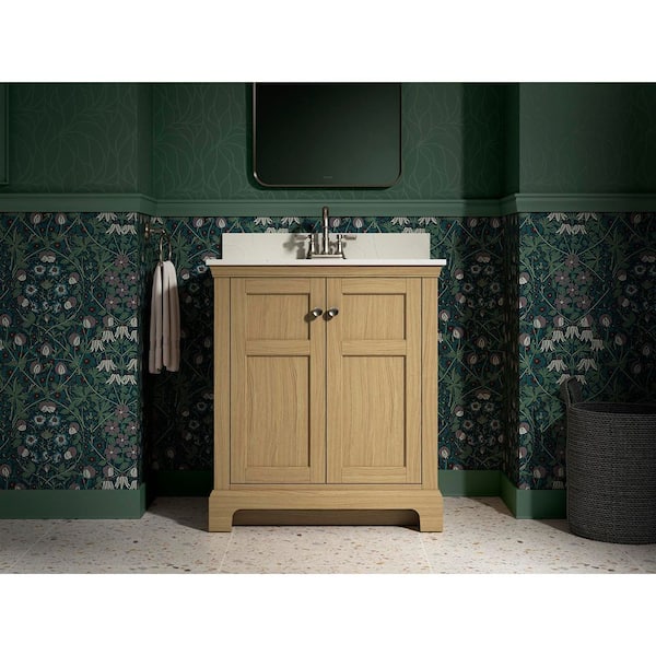 Baskin 30 in. Single Sink Light Oak Bath Vanity with Bianco Bella Quartz Top