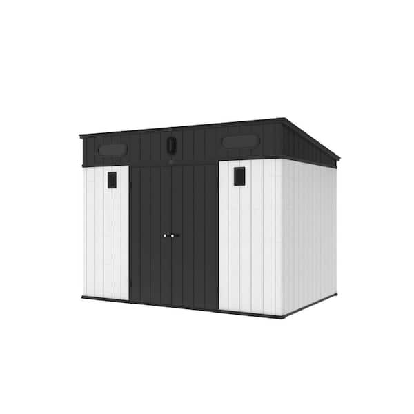 10 ft. W x 7 ft. D Plastic Storage Shed with Floor, Gray, Lockable, Covers 70 sq. ft.