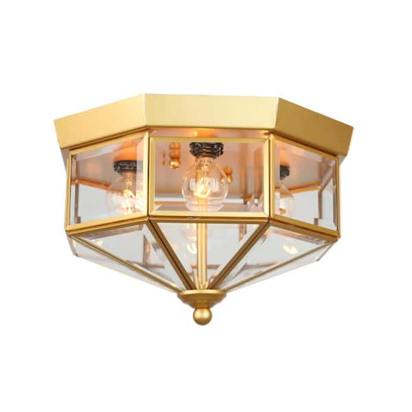 Amucolo 10.25 in. 4-Light Gold Industrial Flush Mount Ceiling Light Fixture