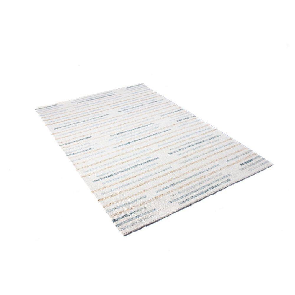 Ivory and Blue Wool Handmade Rectangular 4' x 6' Tufted Rug