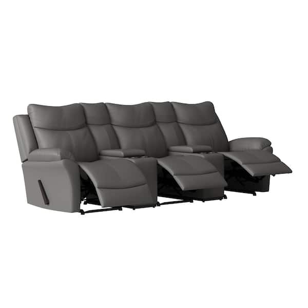 ProLounger Taupe Gray Tuff Stuff Fabric 3-Seat Recliner Sofa with 2-Storage Consoles and USB Ports