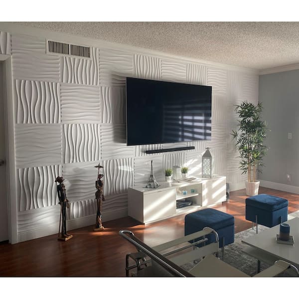 19.7 in. x 19.7 in. White PVC 3D Wall Panels Wavy Wall Design (12-Pack)