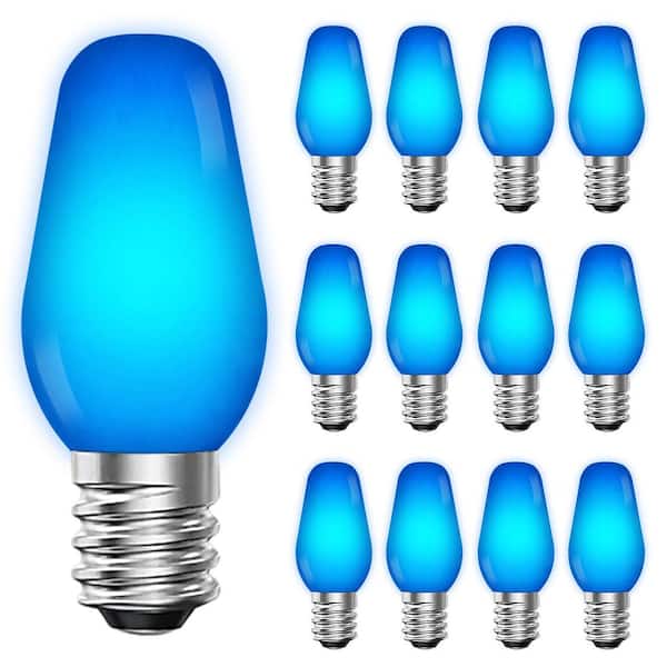 LUXRITE 0.5-Watt C7 LED Blue Replacement String Light Bulb Shatterproof Enclosed Fixture Rated UL E12 Base (12-Pack)