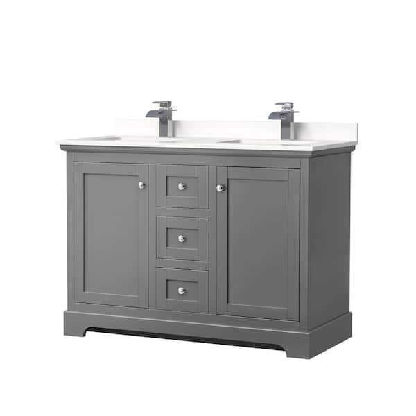 Wyndham Collection Avery 48 in. W x 22 in. D x 35 in. H Double Bath Vanity in Dark Gray with White Quartz Top