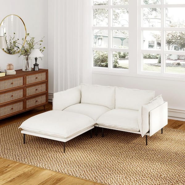 Modern 75 in. Tapered Arm Velvet L-Shaped Loveseat Modular Sectional Sofa with Ottoman in Beige for Apartment