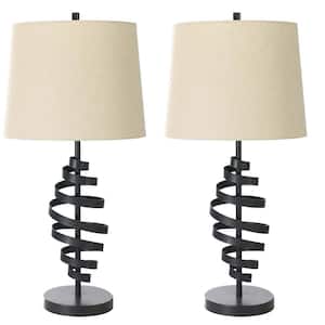 Pair of 27 .75 in. Powder Grey Indoor Table Lamps with Decorator Shade
