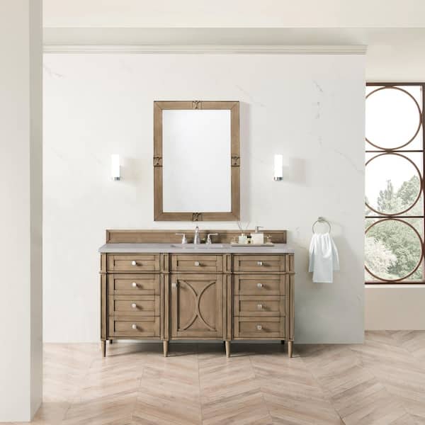 Darrowood 60 in. W x 22 in. D x 34 in. H Single Sink Freestanding Vanity in Walnut w/ Pietra Gray Quartz Top