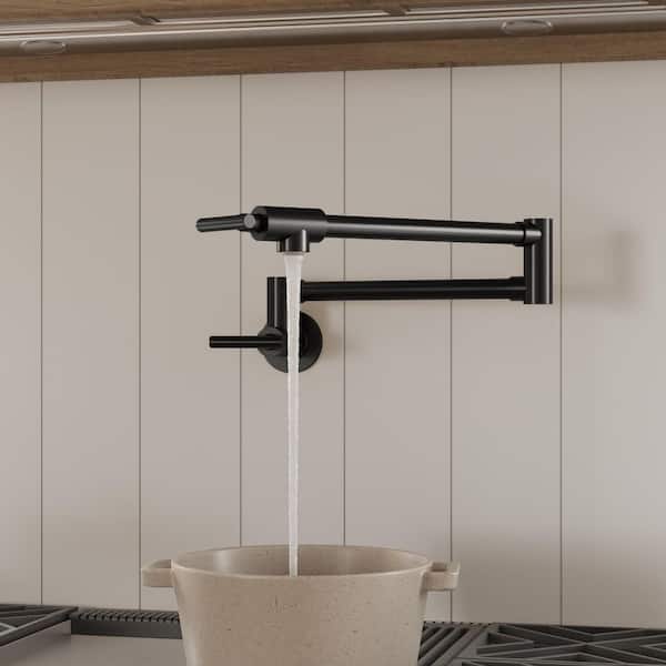 21.26 in. Pull-Down Kitchen Faucet LED Base with Wall Mounted Pot Filler in Matte Black