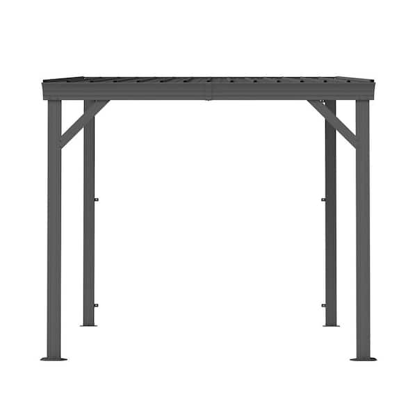 8 ft. x 8 ft. Wall-Mounted Lean-To Hardtop Gazebo with Sloped Roof for Patio, Backyard, Deck, Outdoor Living