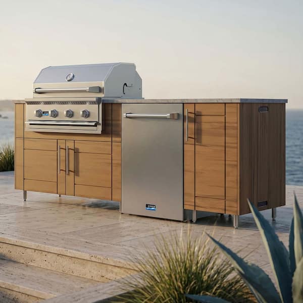 Sundown 90.5 in. W 4-Burner Propane Grill Island in Sanibel Teak Brown with Refrigerator and Propane Cabinet