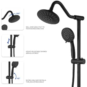 5-spray Wall Mount 6 in. Shower Head and Handheld Shower Head 1.8 GPM with Stainless Steel Hose in Matte Black