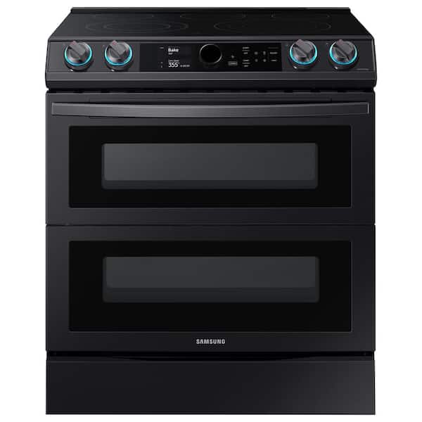 Samsung 30 in. 6.3 cu. ft. Flex Duo Slide-In Electric Range with Smart Dial and Air Fry in Fingerprint Resistant Black Stainless
