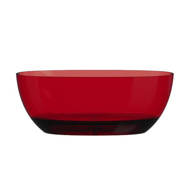 VANITYFUS 59 in. x 29.5 in. Stone Resin Surface Flatbottom Freestanding Soaking Bathtub with Center Drain in Transparent Red