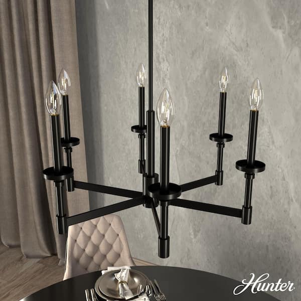 Hunter Briargrove 6-Light Matte Black Candlestick Chandelier